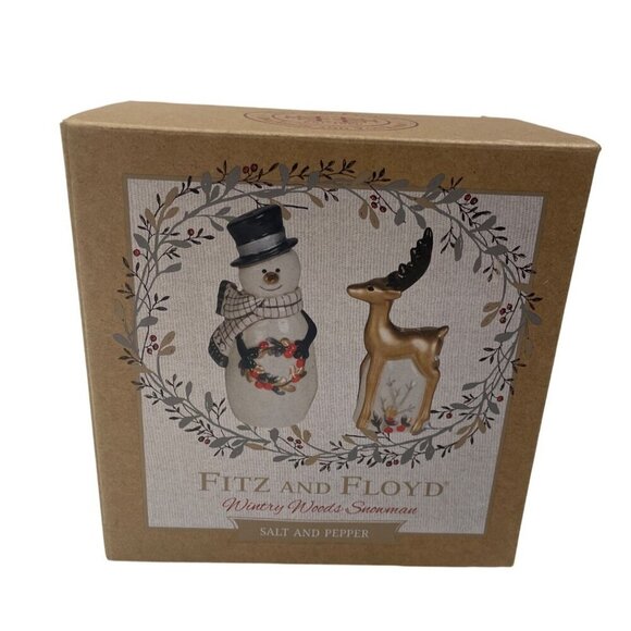 Fitz And Floyd Winters Wonder Snowman & Reindeer Salt And Pepper Shakers Set - Picture 5 of 6